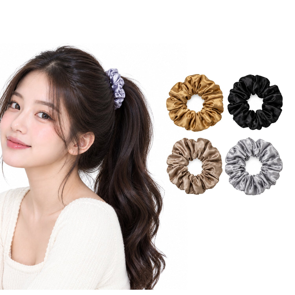 Stylish Satin Scrunchies For Women - 12 Pcs