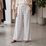 Check Drawstring Plaid Palazzo Pants - LDES-002-1#