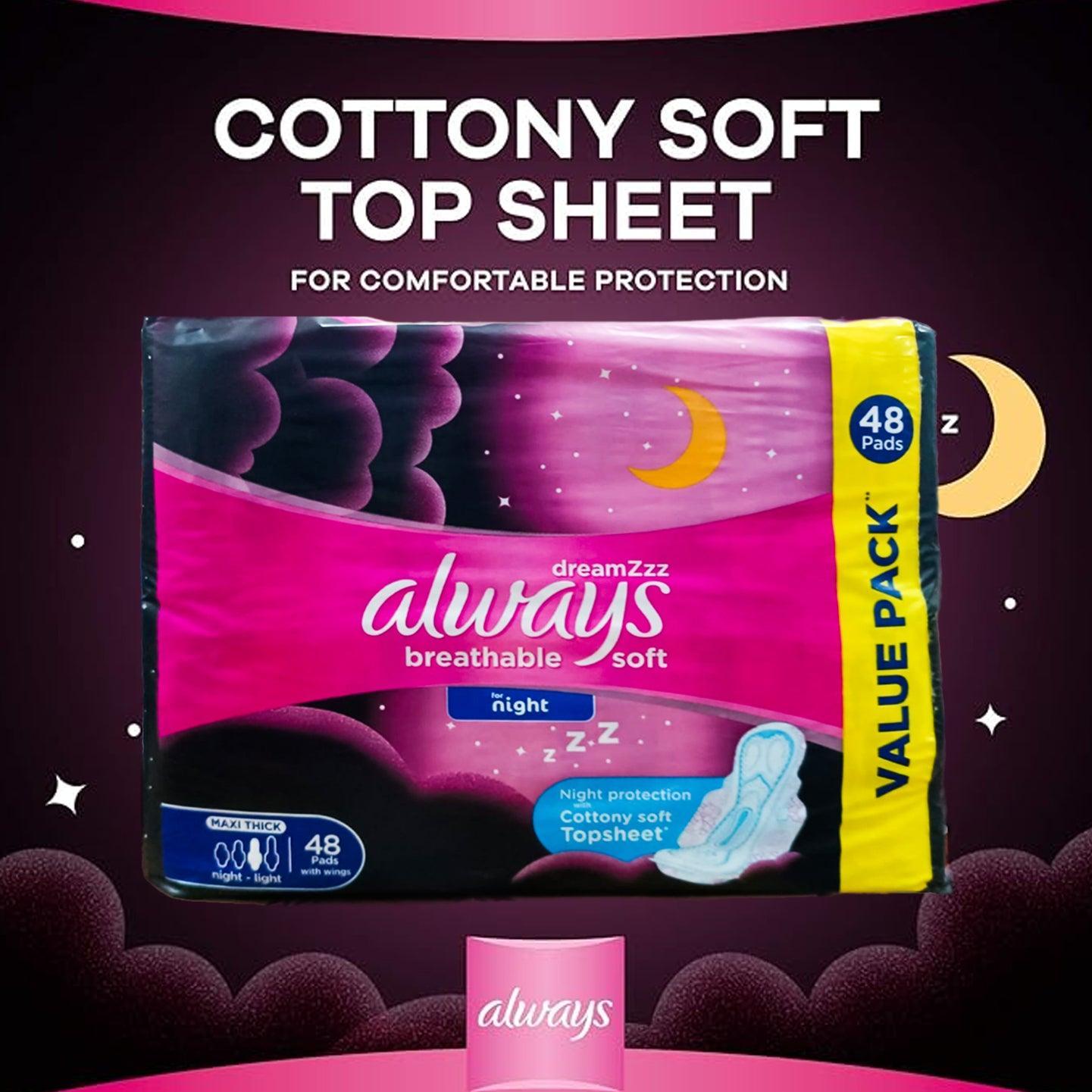 Always Breathable Soft Maxi Thick Night Sanitary Pads - 48Pcs - Pinoyhyper