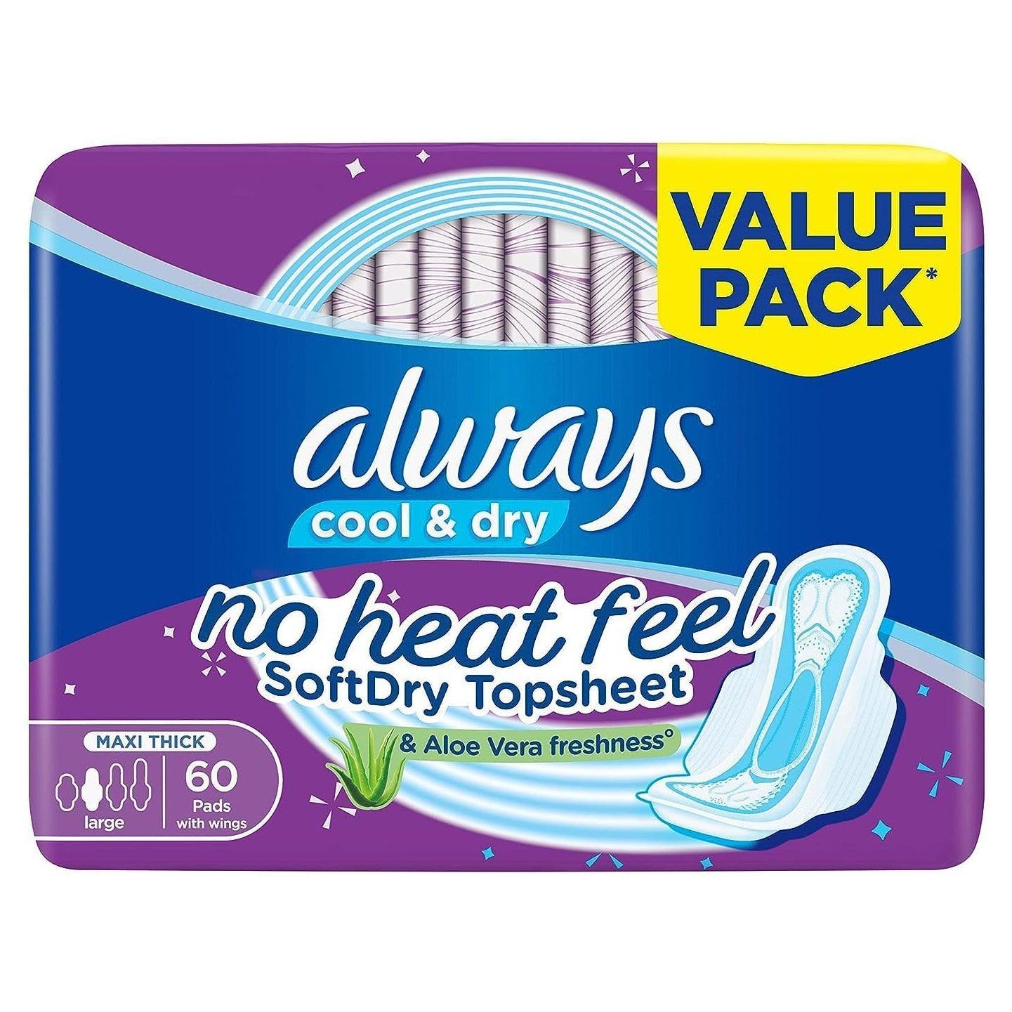 Always Cool & Dry No Heat Feel Maxi Thick Large Sanitary Pads - 60 Pads - Pinoyhyper