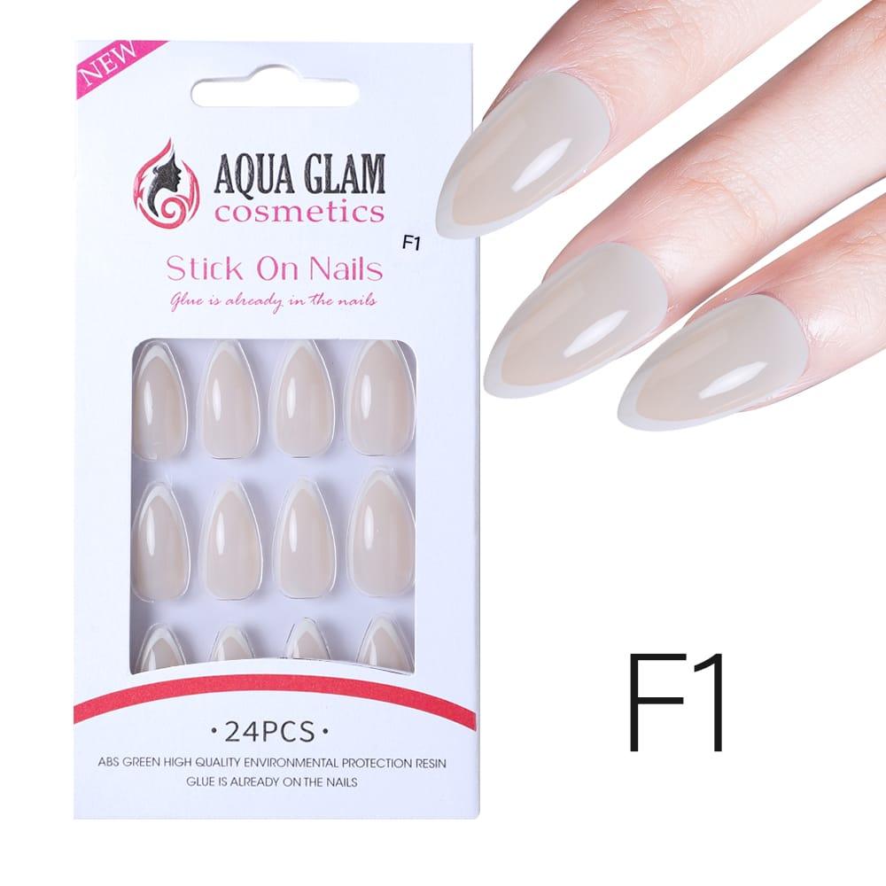 Aqua Glam Nails - Ready to Stick F Series - 24 Pcs - Pinoyhyper