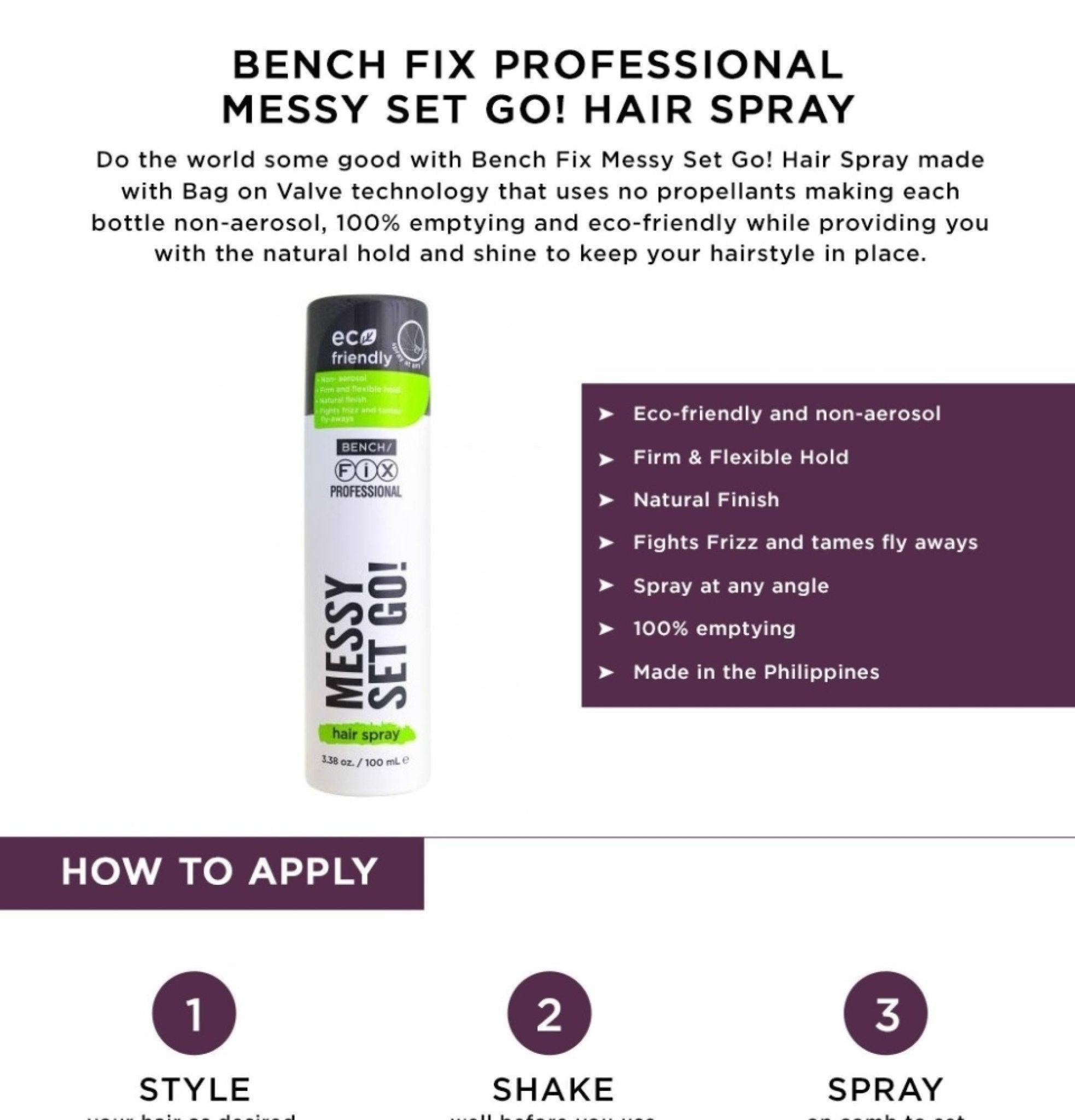 Bench Fix Professional Messy Set Go Hair Spray - 100ml – Moon Kuwait