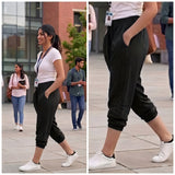 Women's Casual Cropped Harem Joggers with Pockets - 00065#