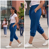 Women's Casual Cropped Harem Joggers with Pockets - 00065#