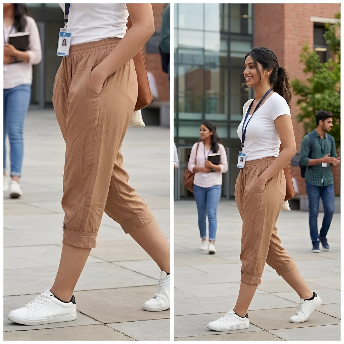 Women's Casual Cropped Harem Joggers with Pockets - 00065#