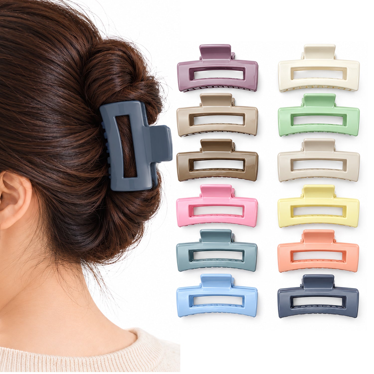 Fashionable Colors Hair Clips - 12 Pcs (A-8)