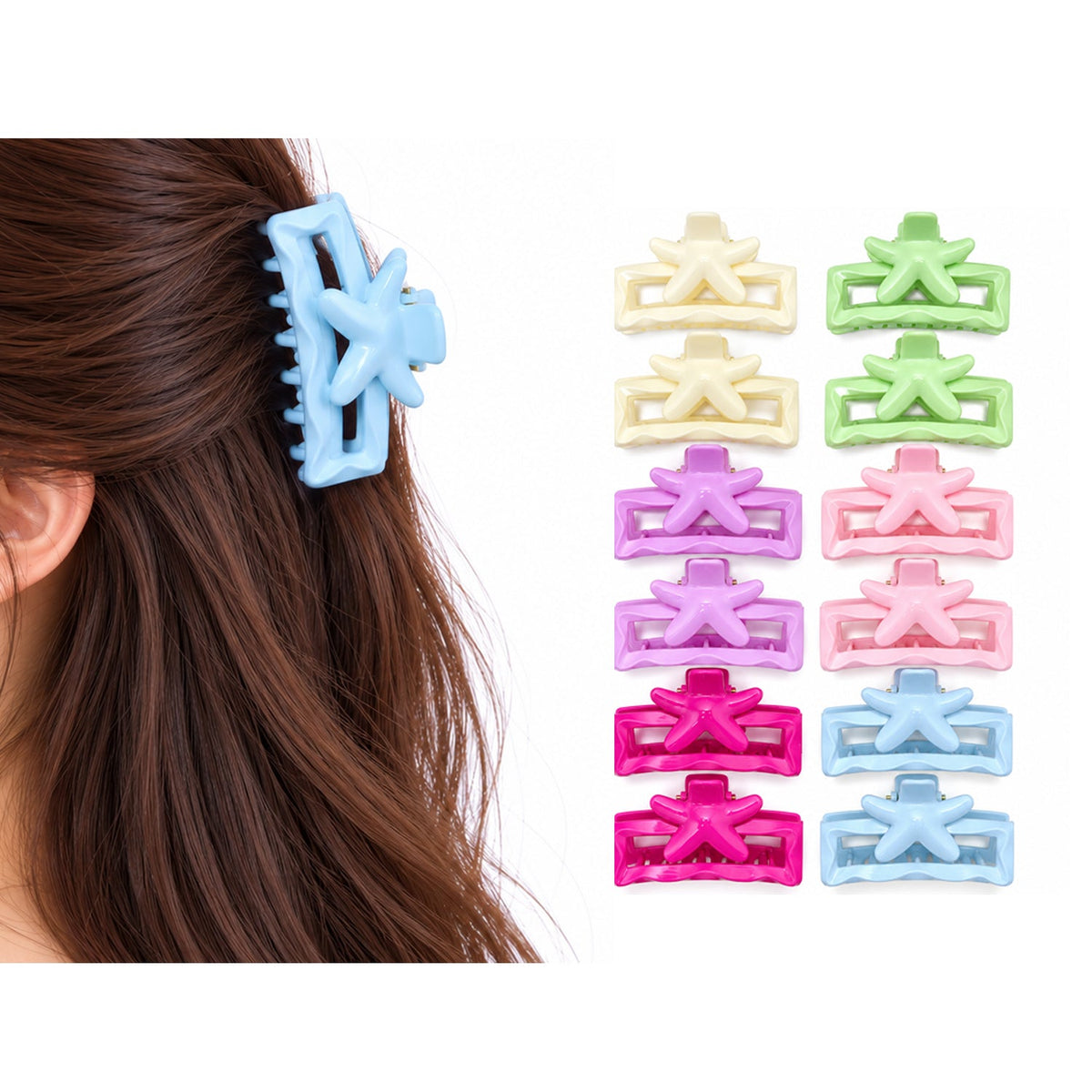 Multicolor Stylish Hair Claw Clips - 12 Pcs (A-10)