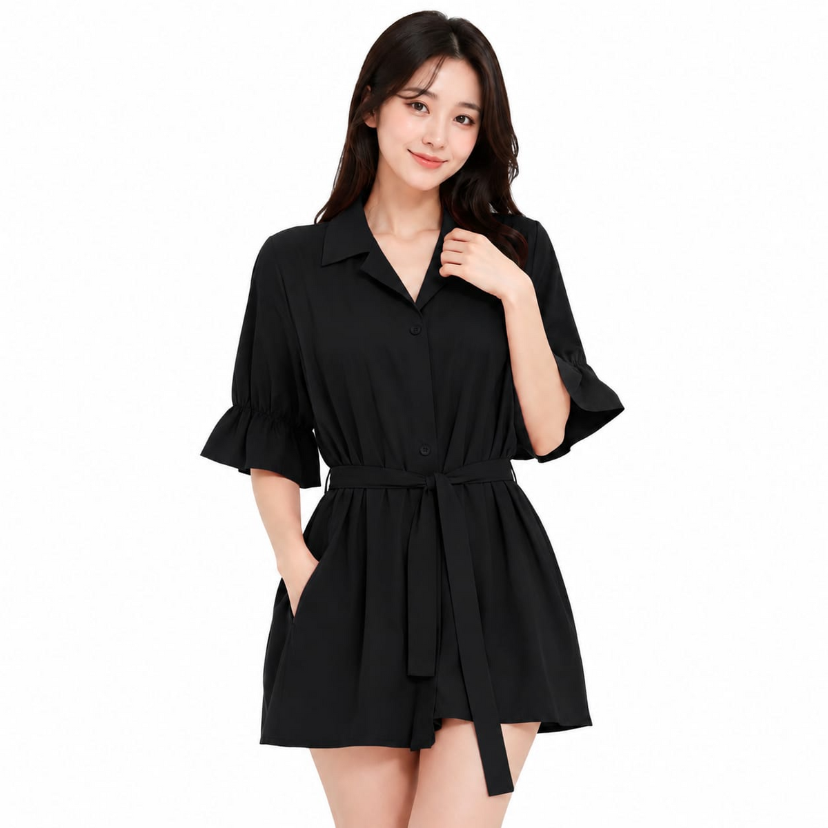 Short-Sleeve Belted Shirt Bath robe - 2119