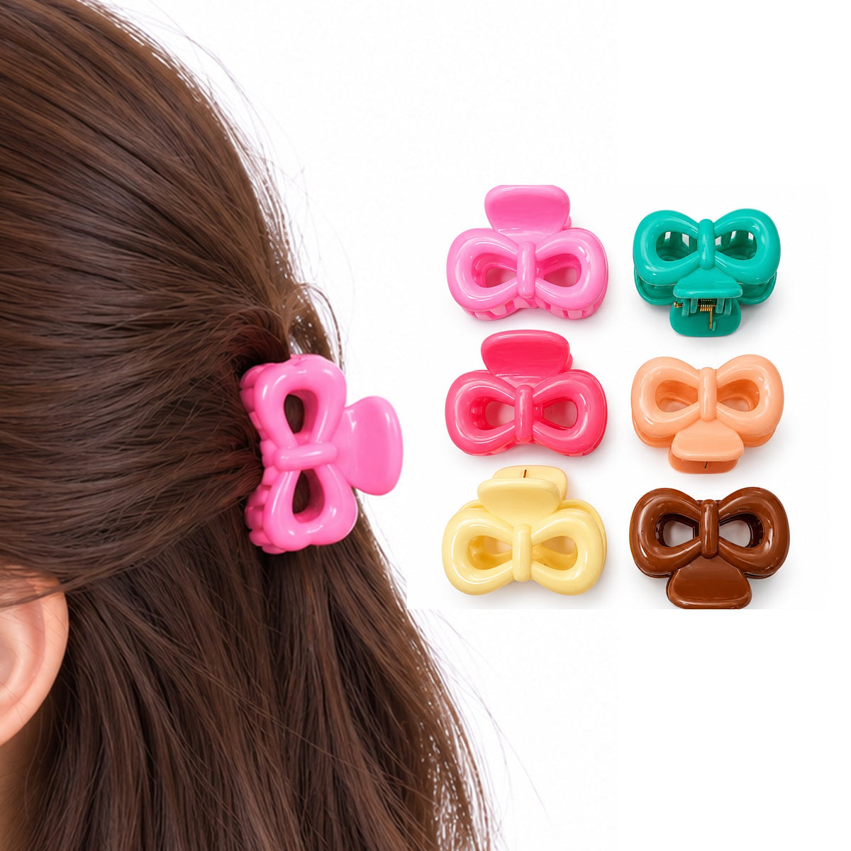 Multicolor Bow Design Hair Claw Clips - 12 Pcs (A-17)
