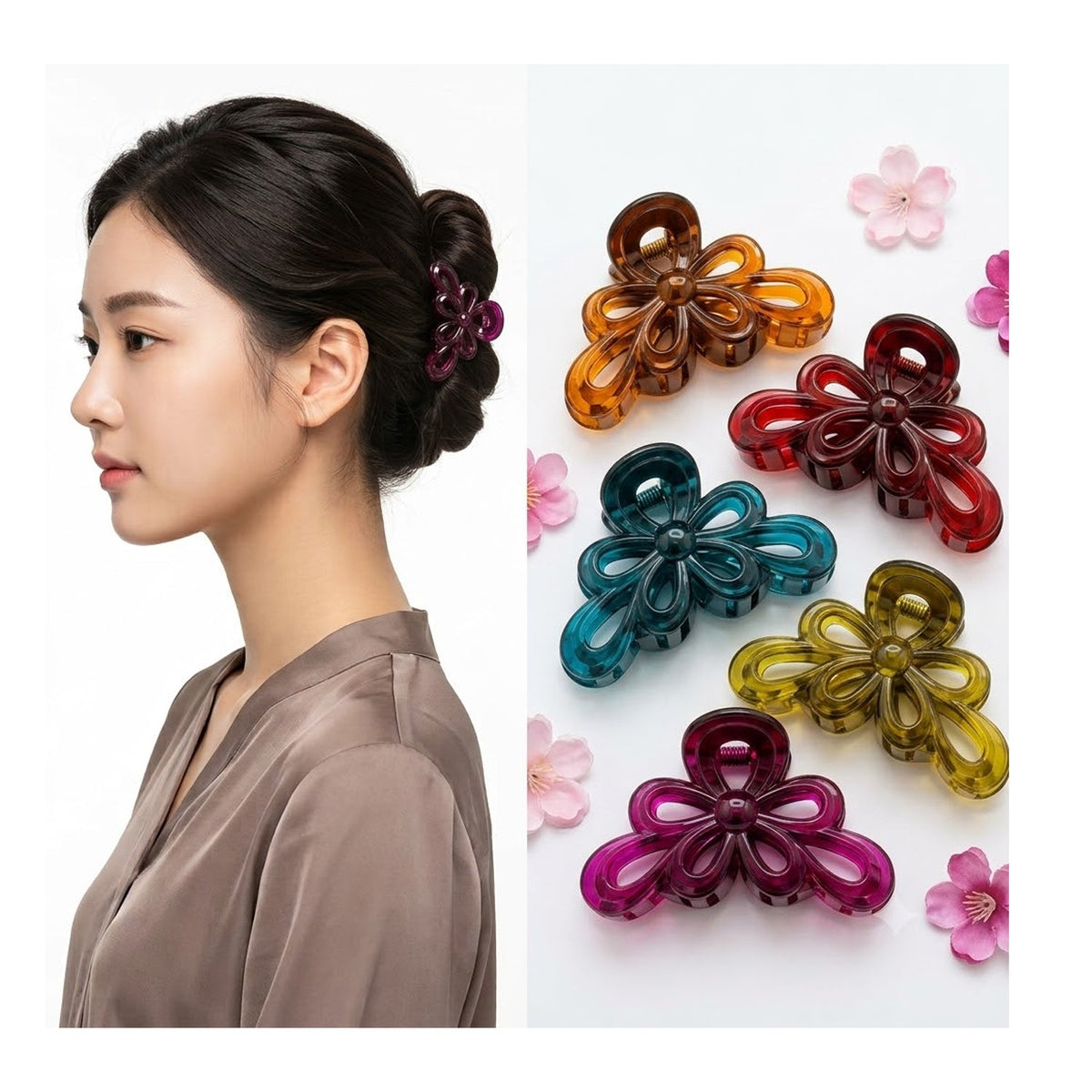 Dantiya Flower Shaped Hair Claw Clips - 6 Pcs (ACF0058)