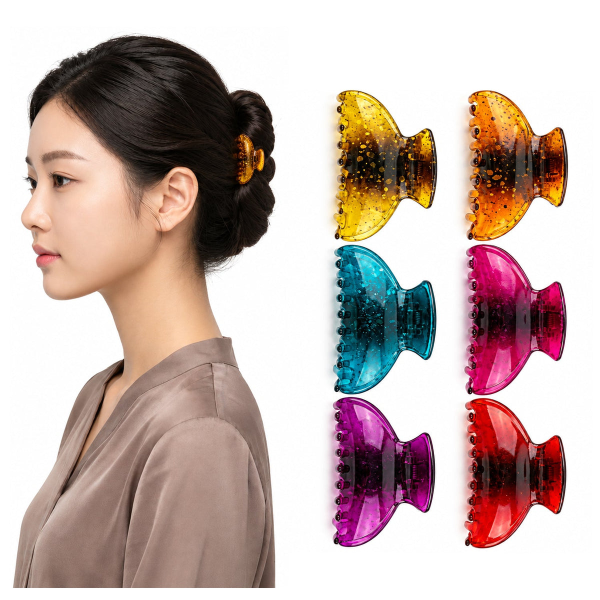 Dantiya Stylish Glossy Hair Claw Clips - 6 Pcs (ACG00107)