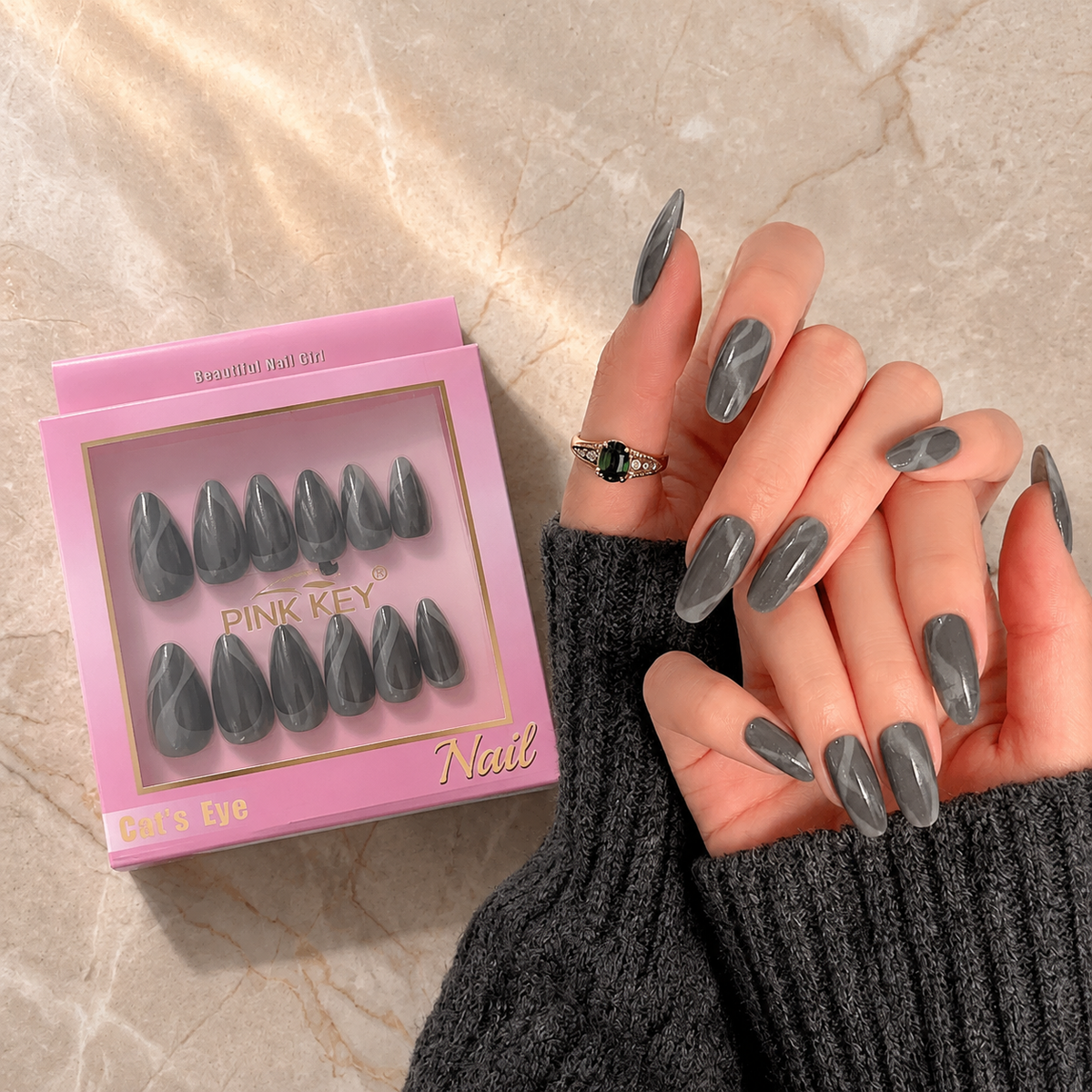 Pink Key High-End Wearable Nail Art #01 - PK2409-1 (12 Pcs)