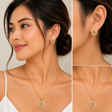 Crystal Flower Interlocking Hearts Necklace & Earrings Jewelry Set - FJ256