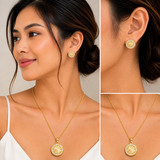 Crystal Starburst Medallion Necklace & Earrings Jewelry Set - FJ254