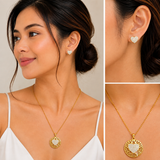 Crystal Heart Filigree Circle Necklace & Stud Earrings Jewelry Set - FJ251
