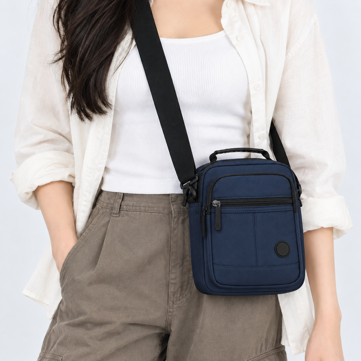 Crossbody Messenger Bag with Top Handle - 9305 (Blue)