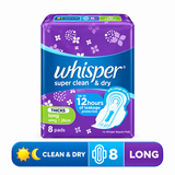 Whisper Super Clean & Dry Long Heavy Flow (28cm) With Wings 8 Sanitary Pads