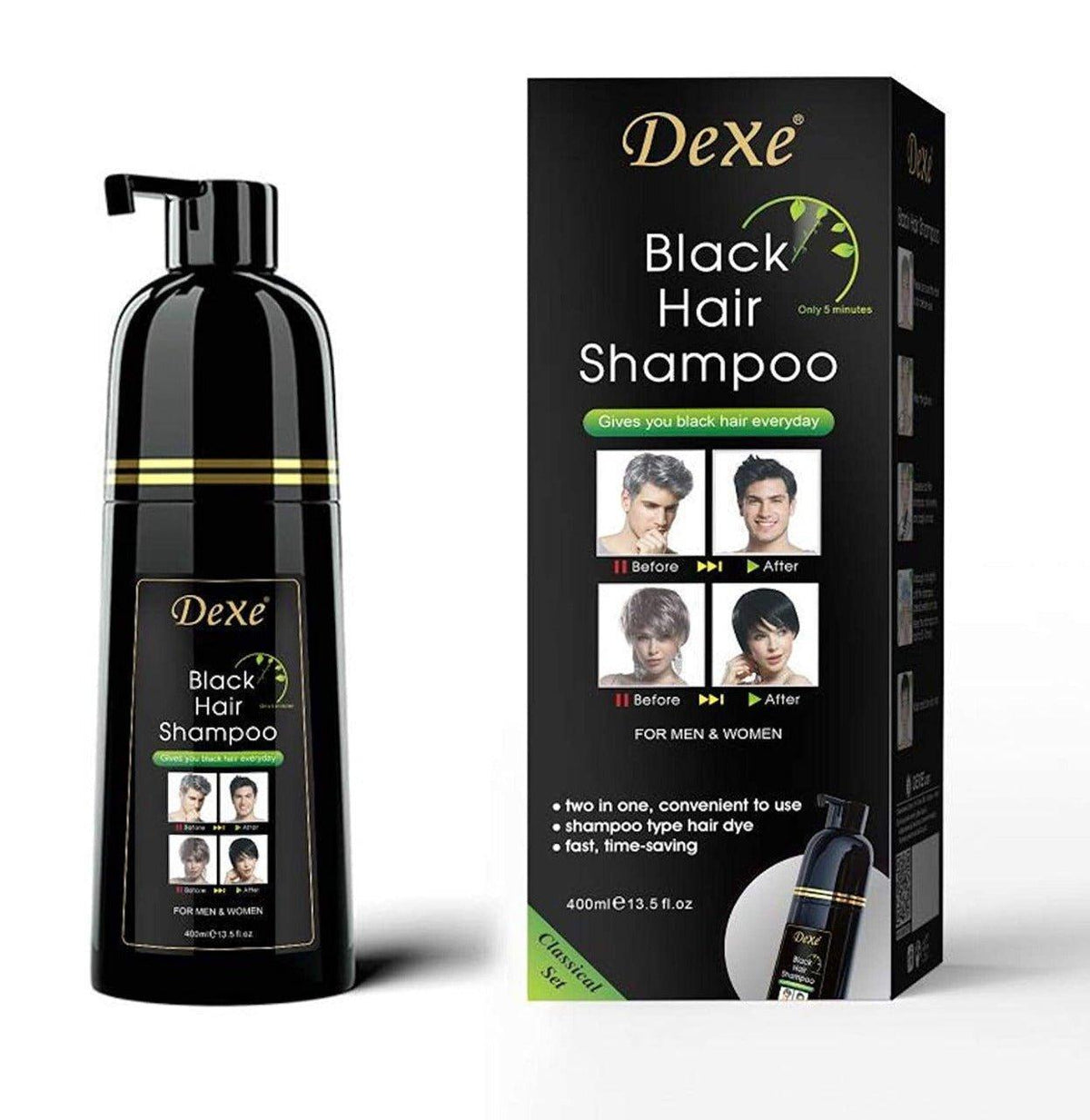 Dexe Black Hair Shampoo Instant Hair Blackening Dye - 400 ML - Pinoyhyper