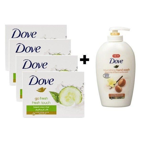 Dove Go Fresh Touch Soap 135gm 4pc + Handwash 220ml Free - Pinoyhyper