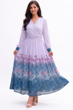Women's Floral Design Lantern Long Sleeve Dress - XF1537#