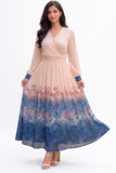 Women's Floral Design Lantern Long Sleeve Dress - XF1537#