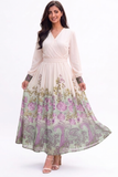 Women's Floral Design Lantern Long Sleeve Dress - XF1537#