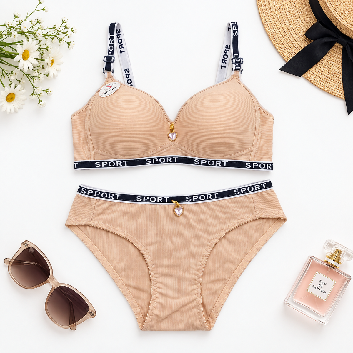 Ribbed Wireless Comfort Push-Up Bra and Panty Set - 5001