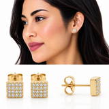 Gold-Plated Square Crystal Stud Earring - 144