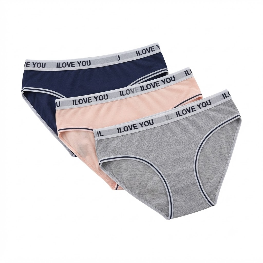 Women’s Briefs with “I LOVE YOU” Printed  Panty 3 Pcs Set - AB141