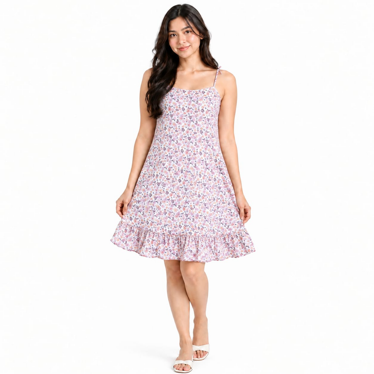 Floral Print Sleeveless Ruffle Hem Dress