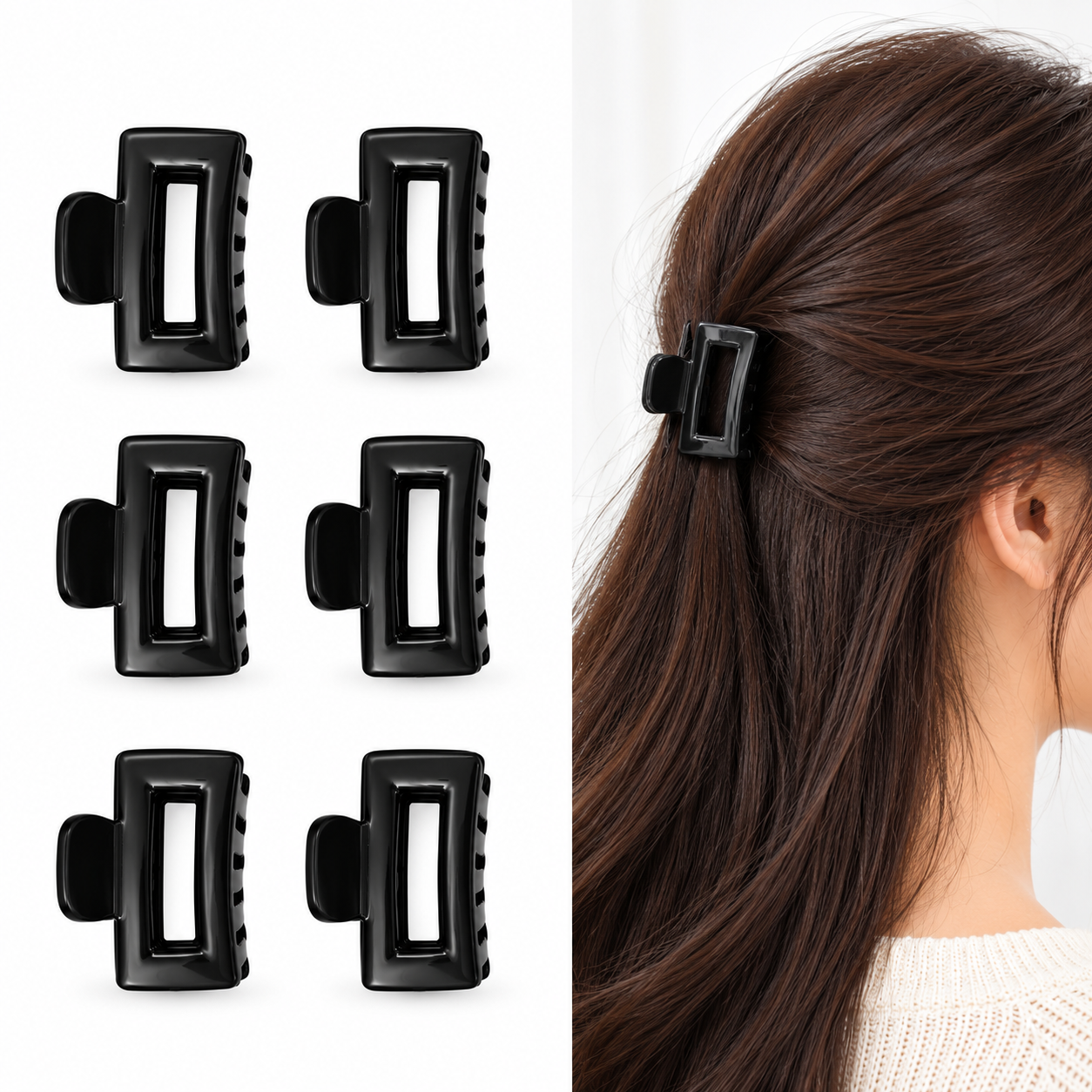 Fashionable Black Slim Barrette Hair Clips - 12 Pcs (A-11)