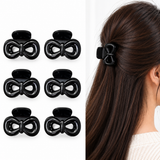 Fashionable Black Bow Design Hair Clips - 12 Pcs (A-12)