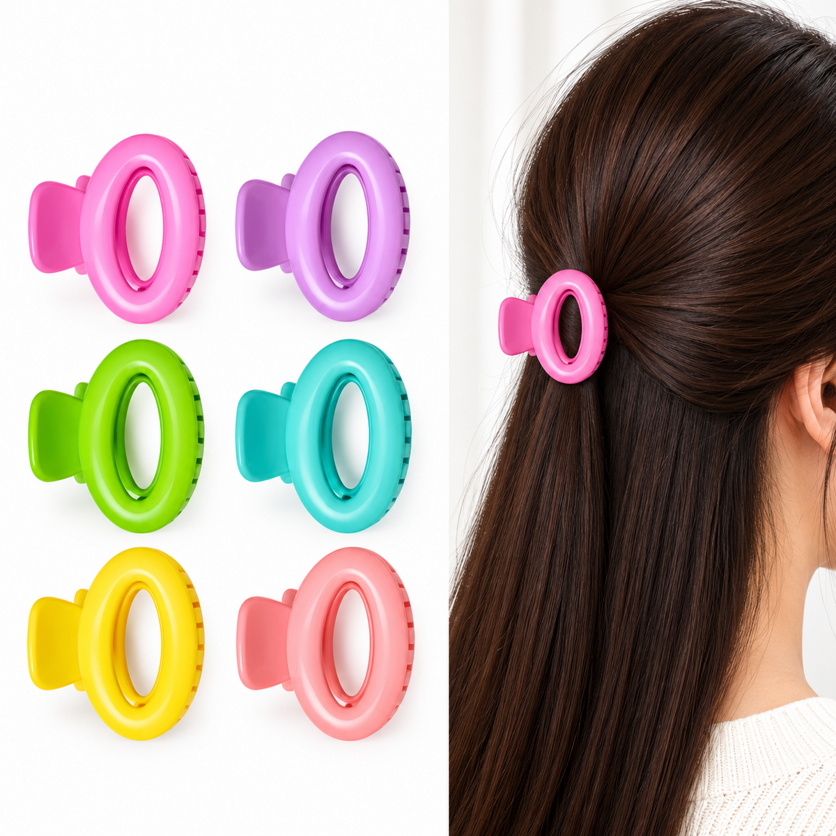 Multicolor Oval Shape Hair Claw Clips - 12 Pcs (A-13)
