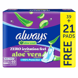 فوط صحية طويلة سميكة من Always Aloe Cool Zero Irritation Feel - 60 فوطة