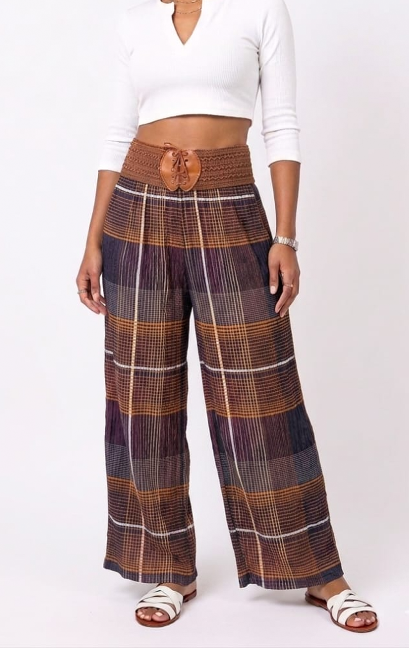 Women's GEPAIMEILIN Belt Wide-Leg Palazzo Pants K-BP-4
