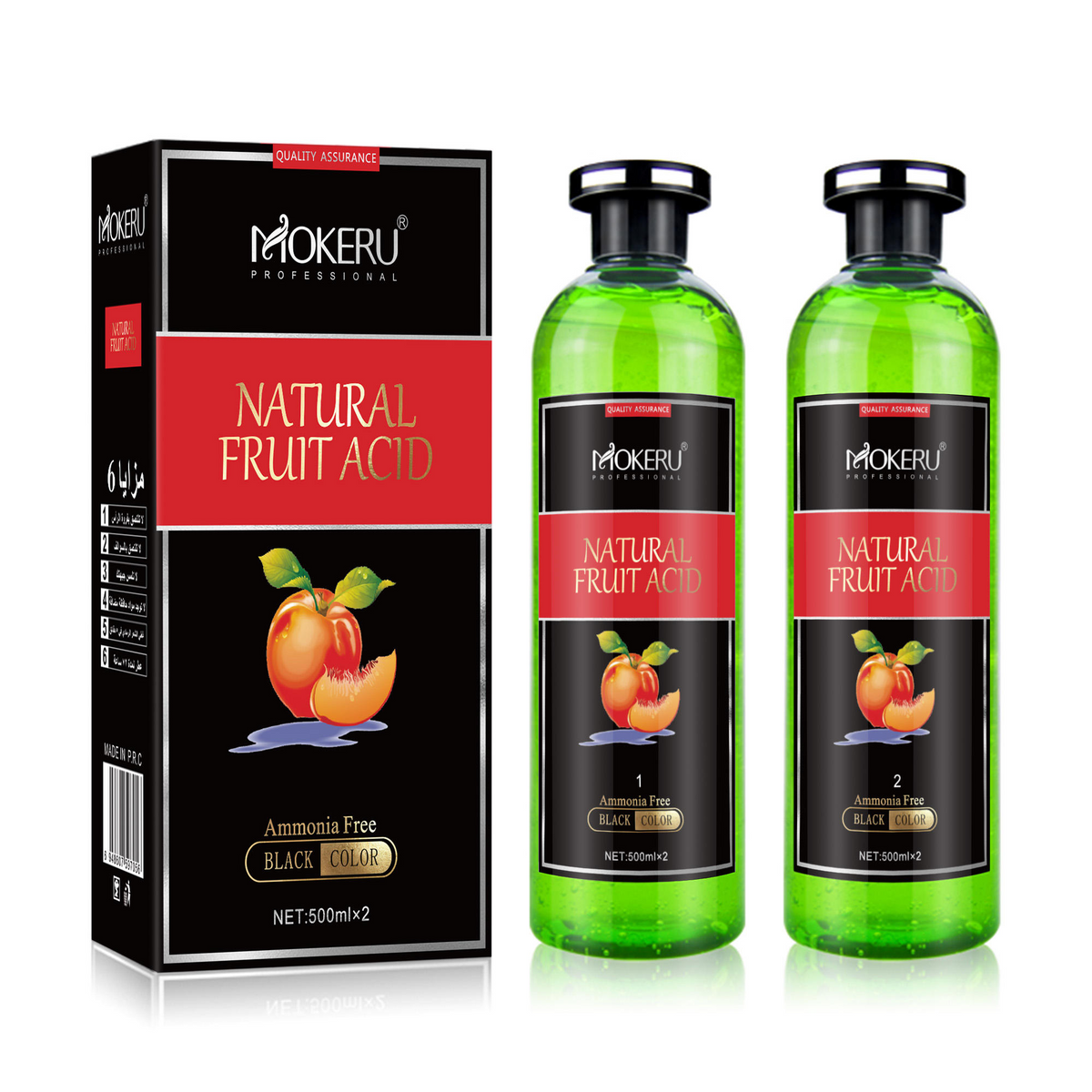 Mokeru Professional Natural Fruit Acid Hair Dye - 500ml × 2 Pcs (Black)