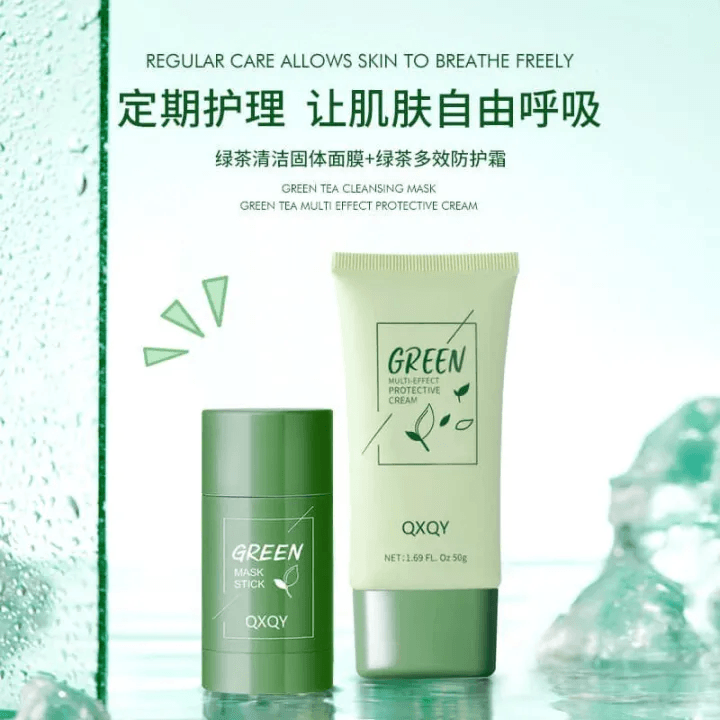 QXQY Green Cleansing Mask Stick & Multi-Effect Protective Cream - 50g+50g