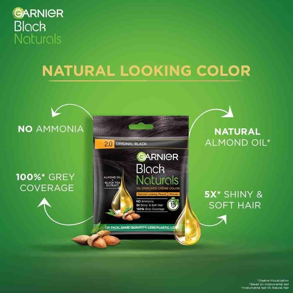 Garnier Black Naturals Hair Color Shade 2.0 Original Black - 20ml+20g
