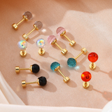 Golden Stainless Steel Colorful Zircon Stud Earrings - 123