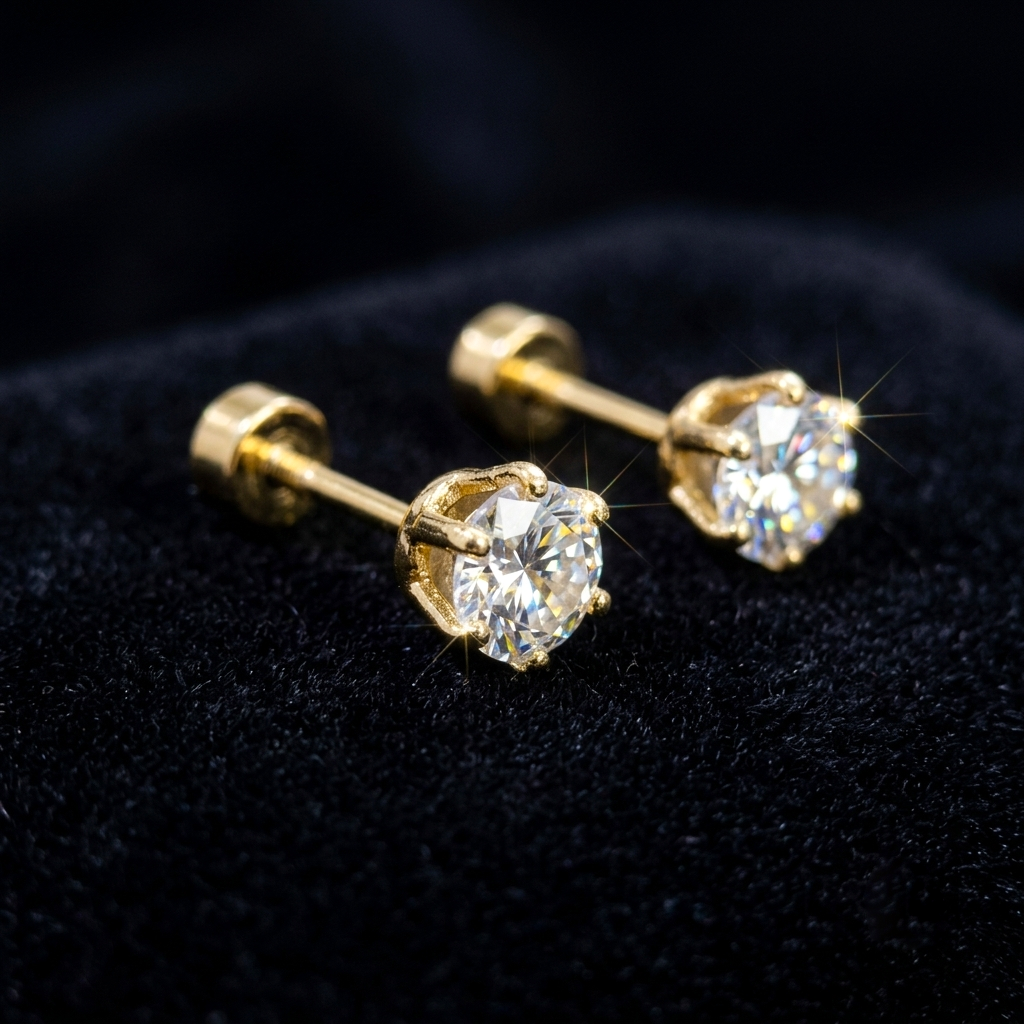 Golden Stainless Steel Stud Earrings - 128