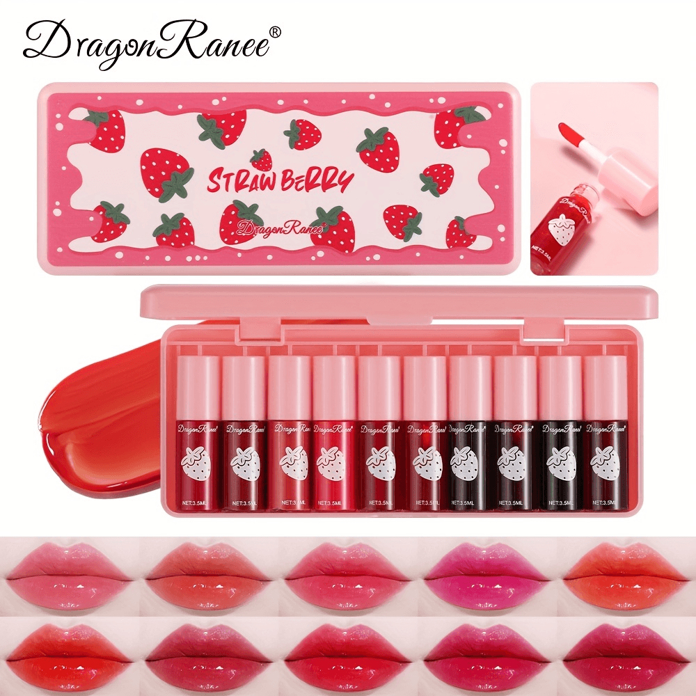 Dragon Ranee Straw Berry Long Lasting Lips Tint - 3.5ml × 10 Pcs