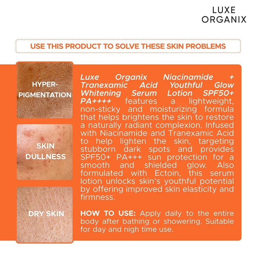 Luxe Organix Niacinamide + Tranexamic Acid Youthful Glow Serum Lotion - 200ml