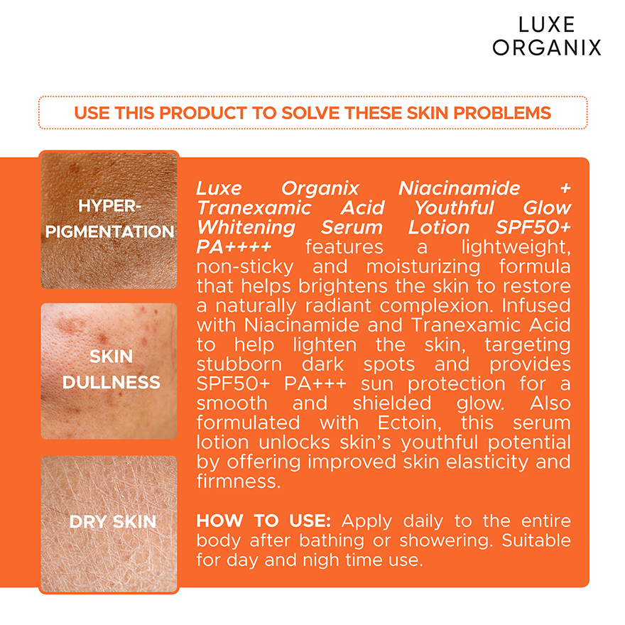 Luxe Organix Niacinamide + Tranexamic Acid Youthful Glow Serum Lotion - 200ml