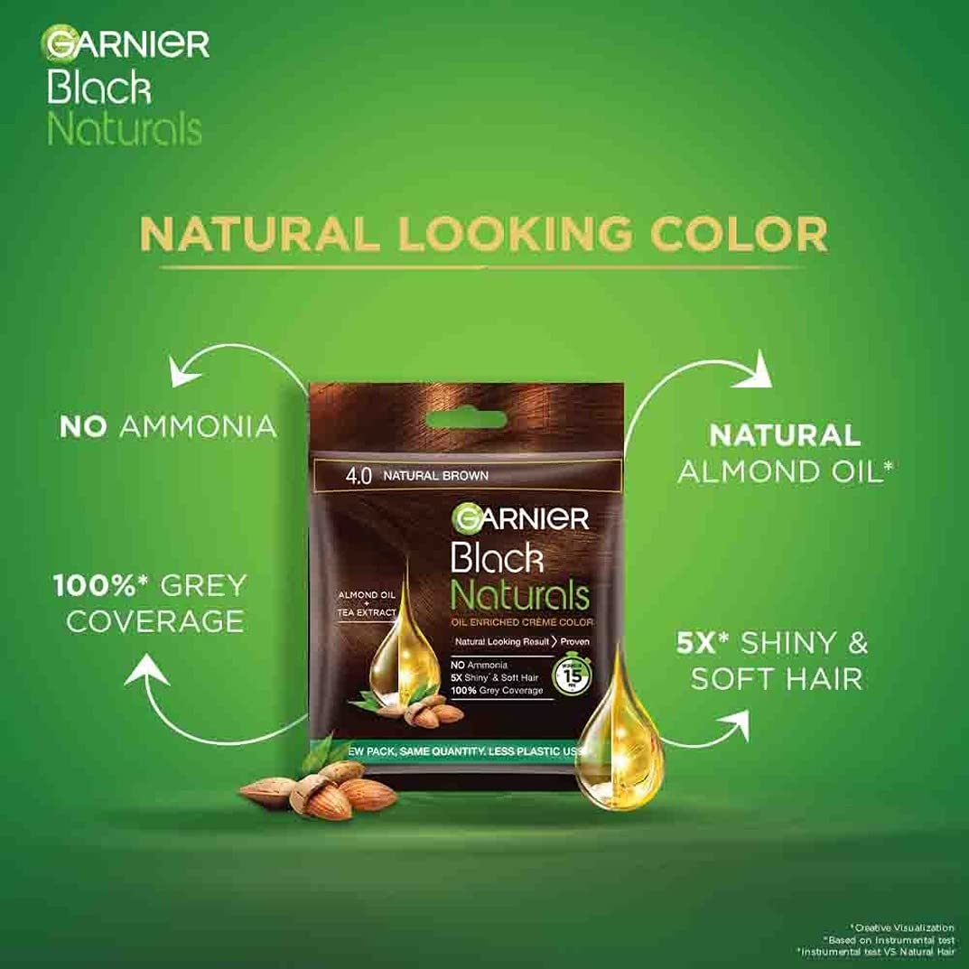 Garnier Black Naturals Hair Color Shade 4.0 Natural Brown - 20ml+20g