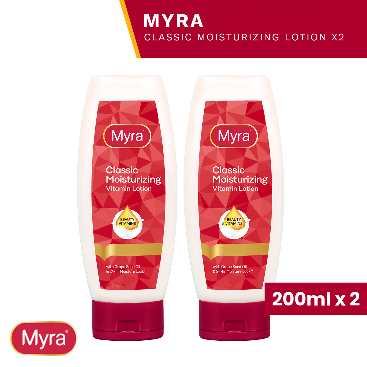 Myra Classic Moisturizing Vitamin Lotion - 200ml × 2 Pcs (Offer)