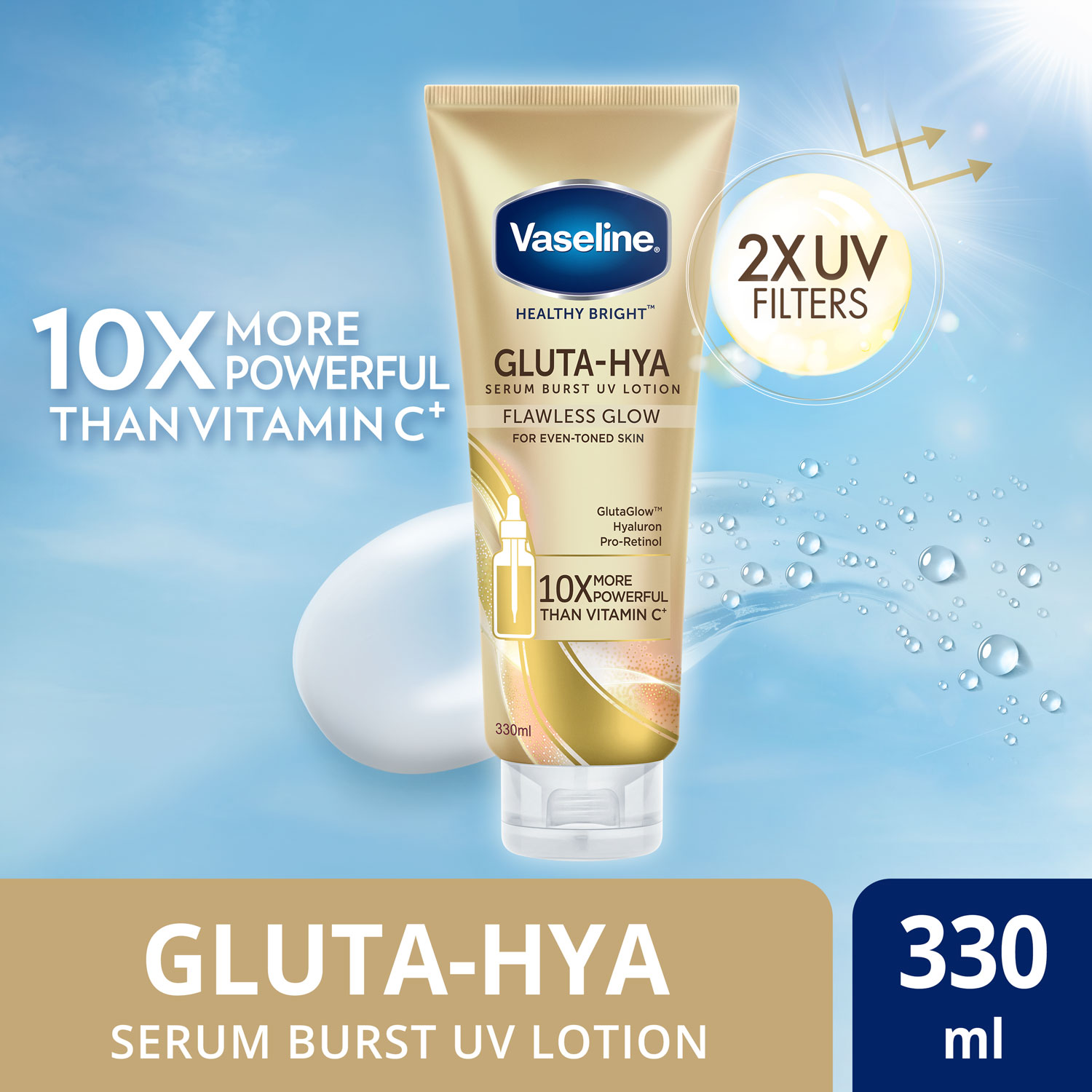 Vaseline Gluta-Hya Serum Burst UV Lotion Flawless Glow - 330ml