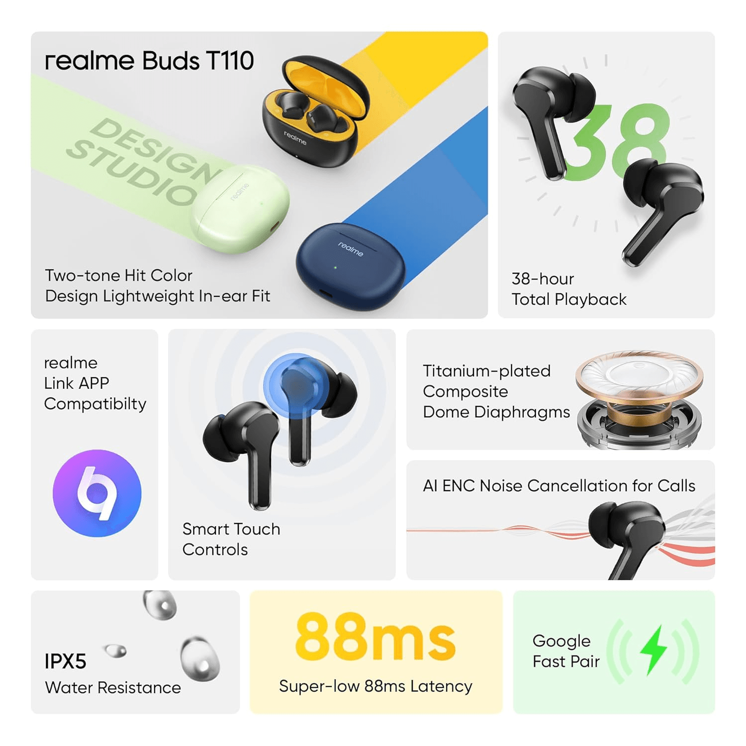 Realme T110 True Wireless Earbuds Original