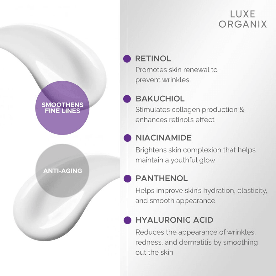 Luxe Organix Retinol + Bakuchiol Overnight Glow Gentle Treatment Cream - 30g