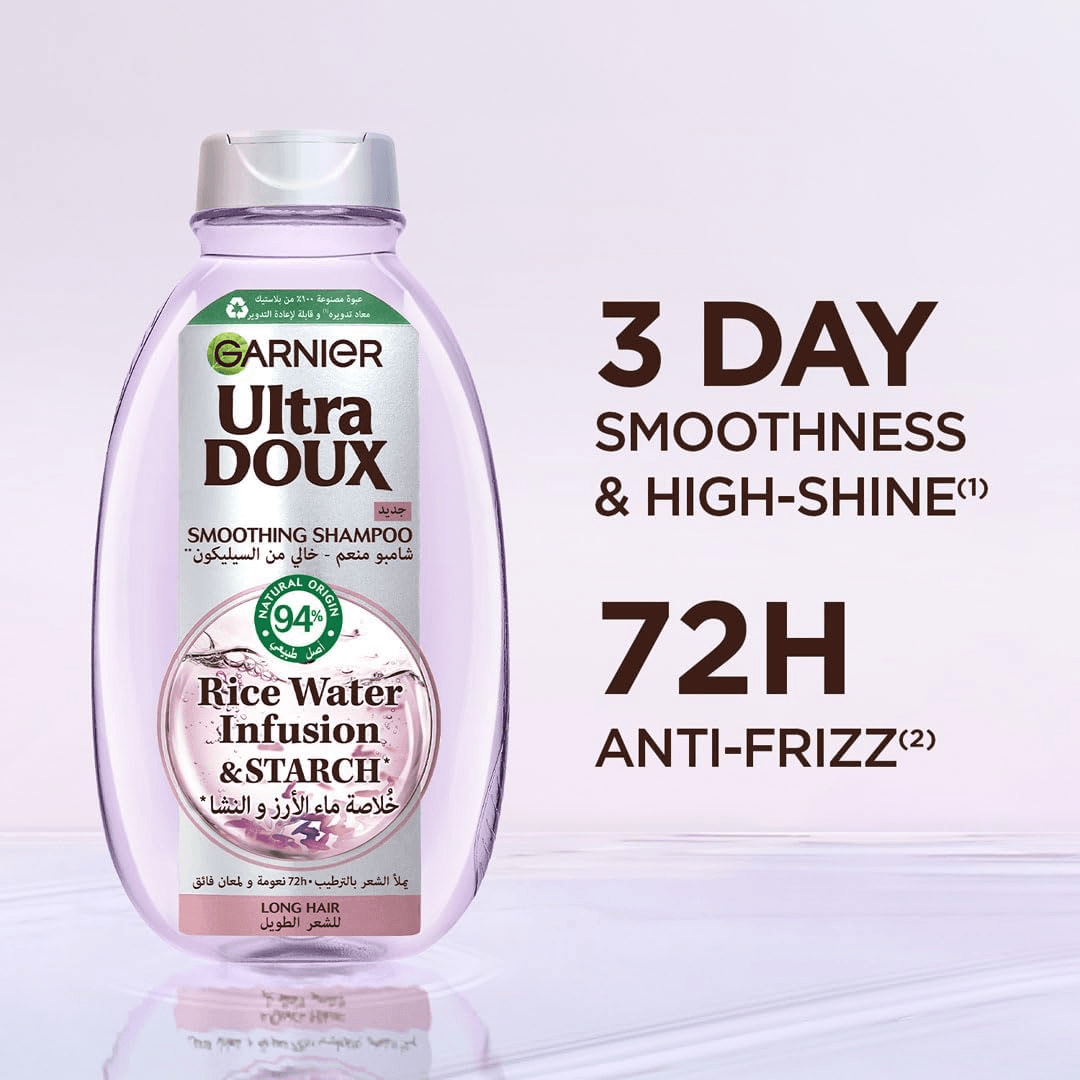 Garnier Ultra Doux Rice Water Smoothing Shampoo - 400ml+400ml