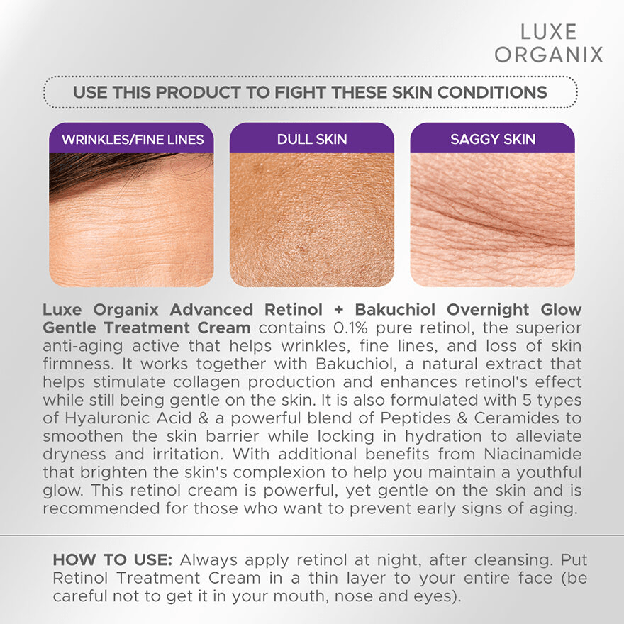 Luxe Organix Retinol + Bakuchiol Overnight Glow Gentle Treatment Cream - 30g